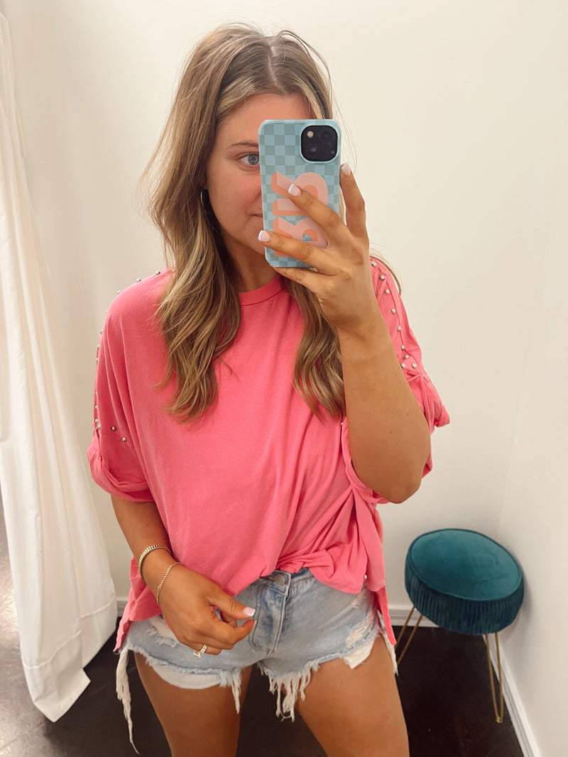 The Studded Marleigh Top | HOT PINK