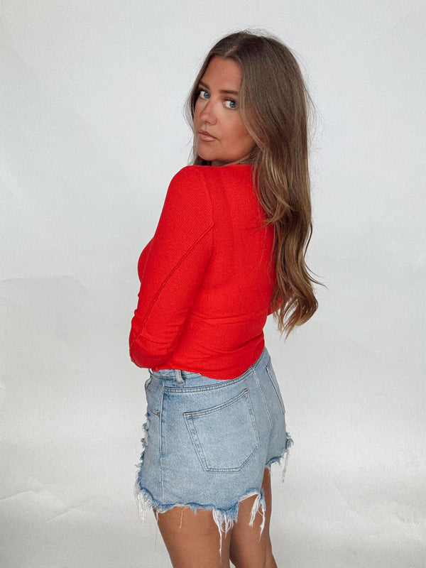 Red Fitted Long Sleeve
