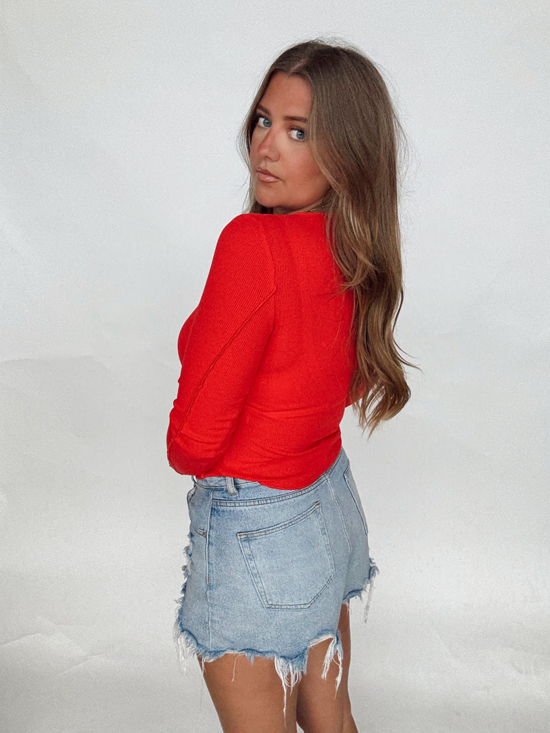 Red Fitted Long Sleeve