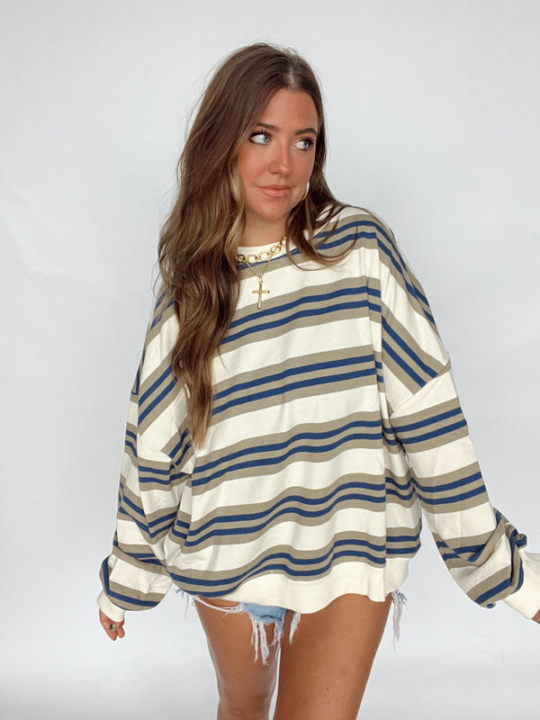 Olive/Navy Striped Sweatshirt