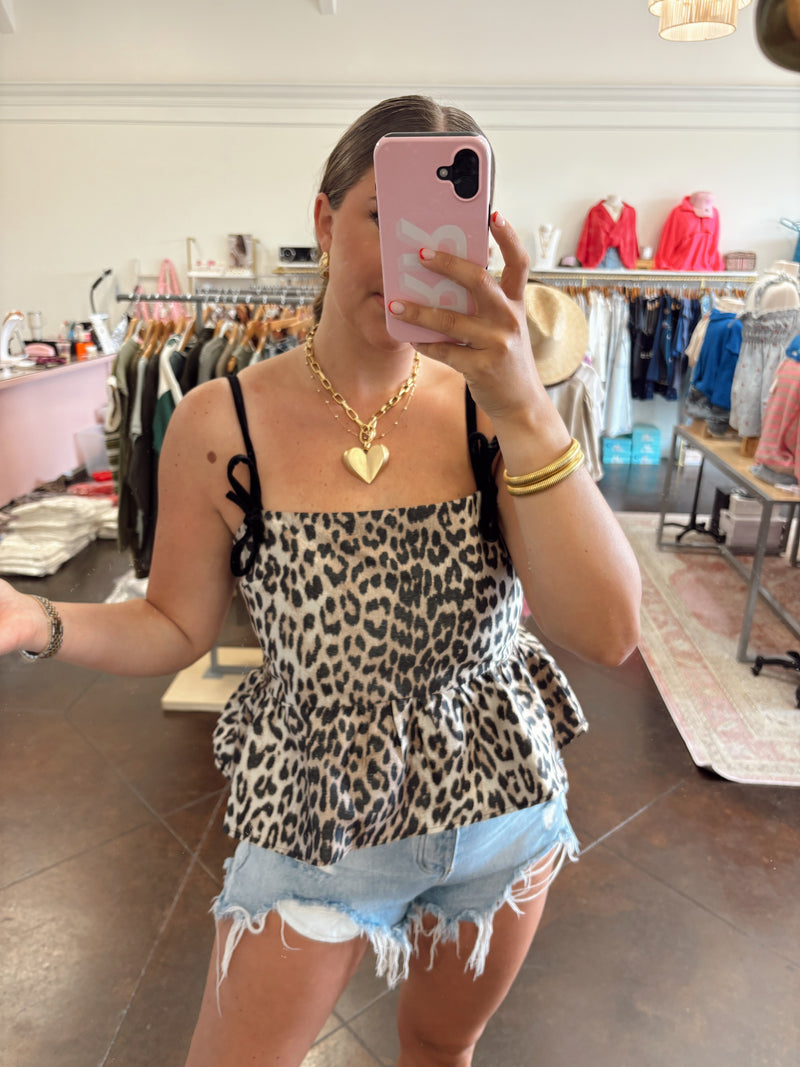 Leopard Peplum Tie Tank