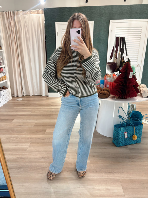 Olive Striped Cardigan