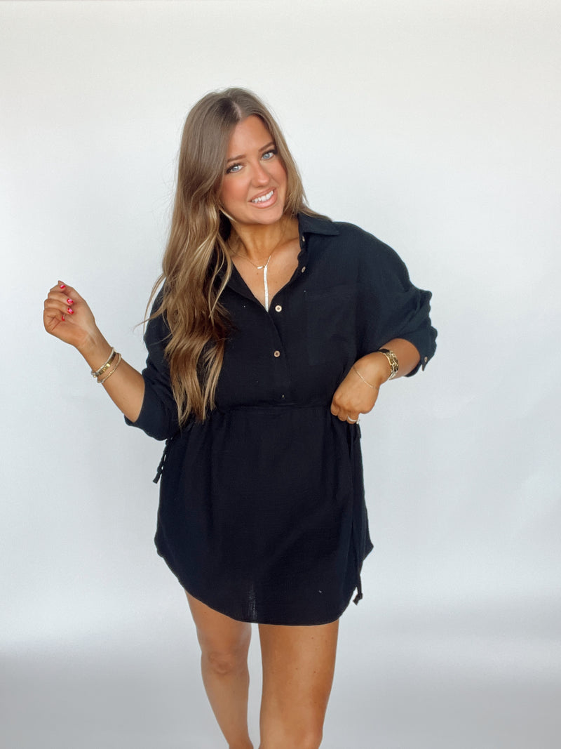 Black Gauze Shirt Dress