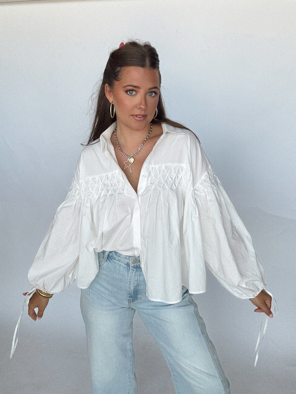White Pleated Tie Top