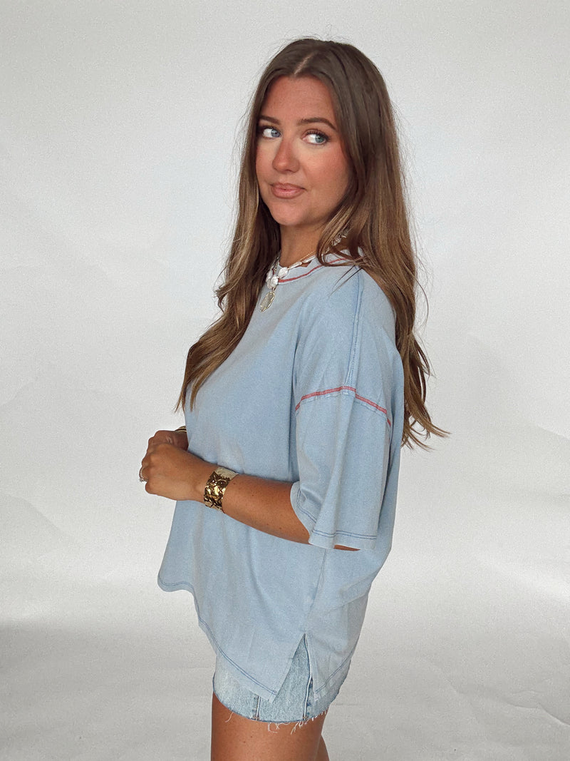 Blue Stitched Tee
