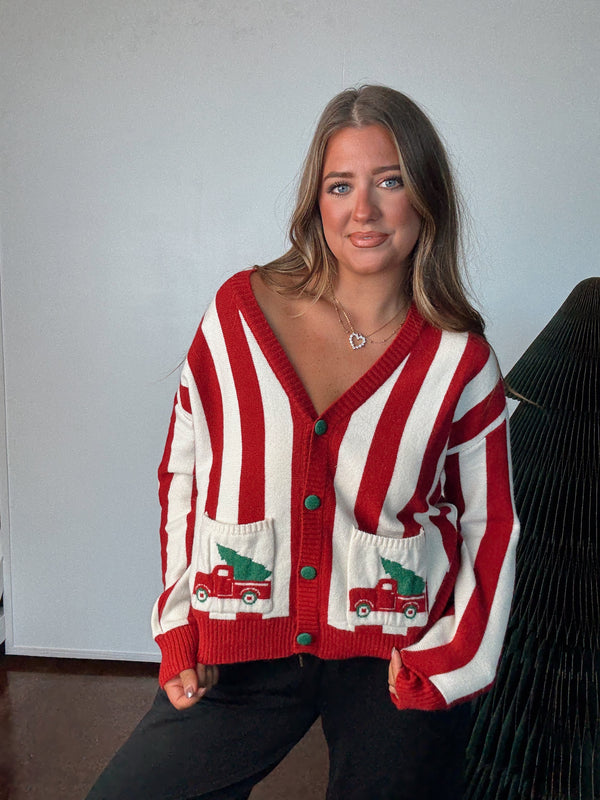 Red Striped Truck Cardi