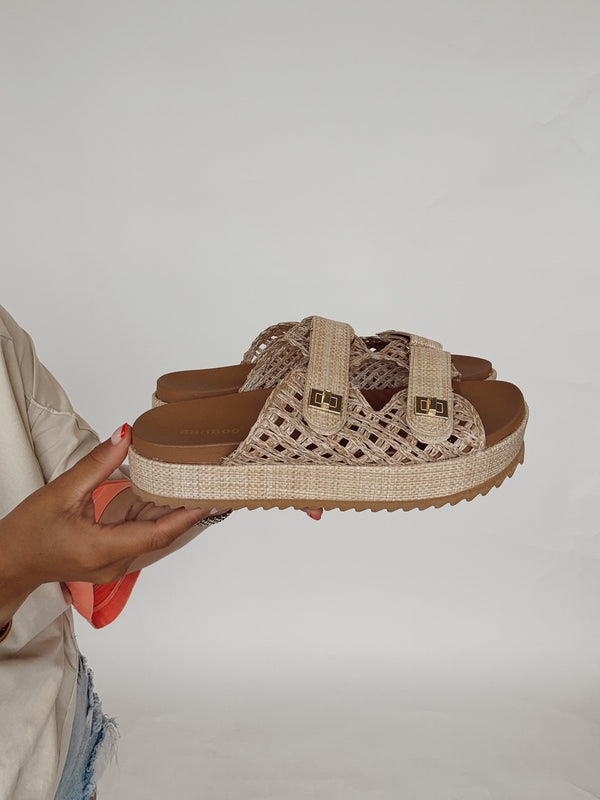 Tan Rattan Buckle Sandal