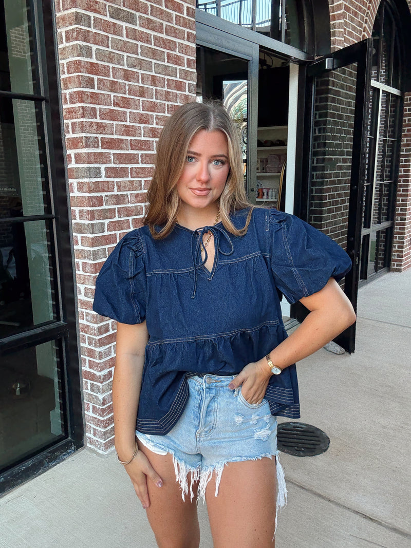 Dark Denim Babydoll Top