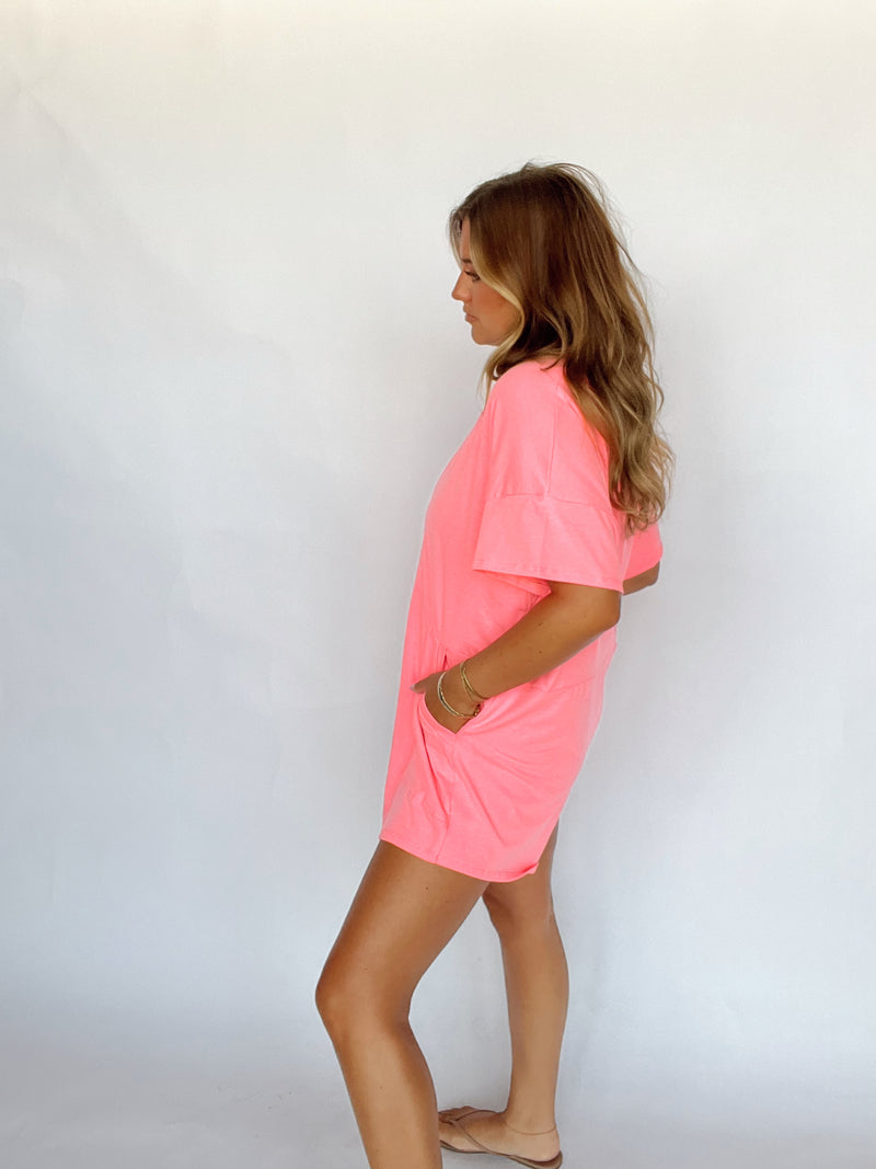 Neon Pink T Shirt Romper