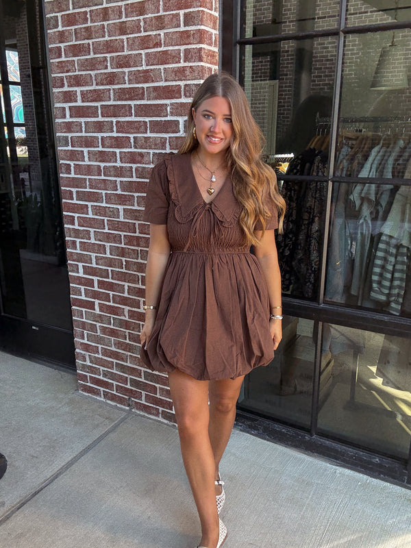 Brown Smocked Babydoll Dress