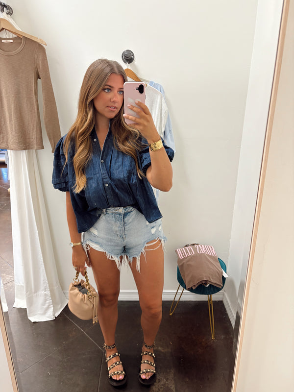 Dark Denim Pleated Top