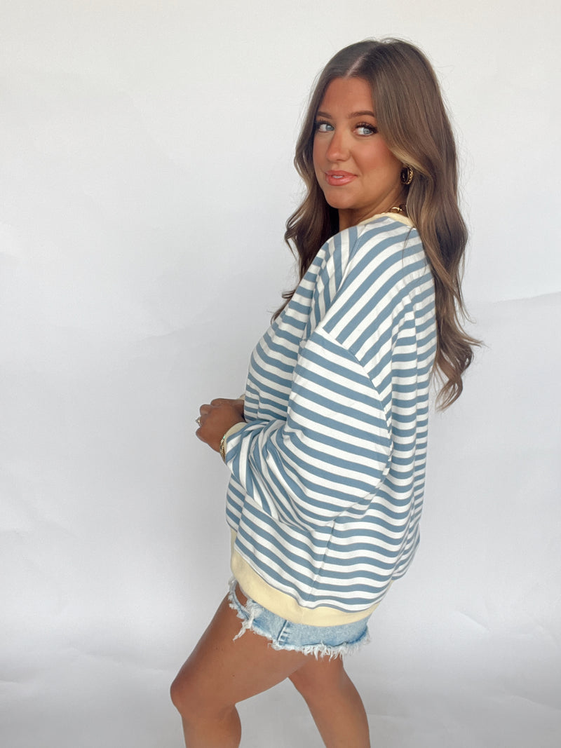 Striped Henley Sweatshirt