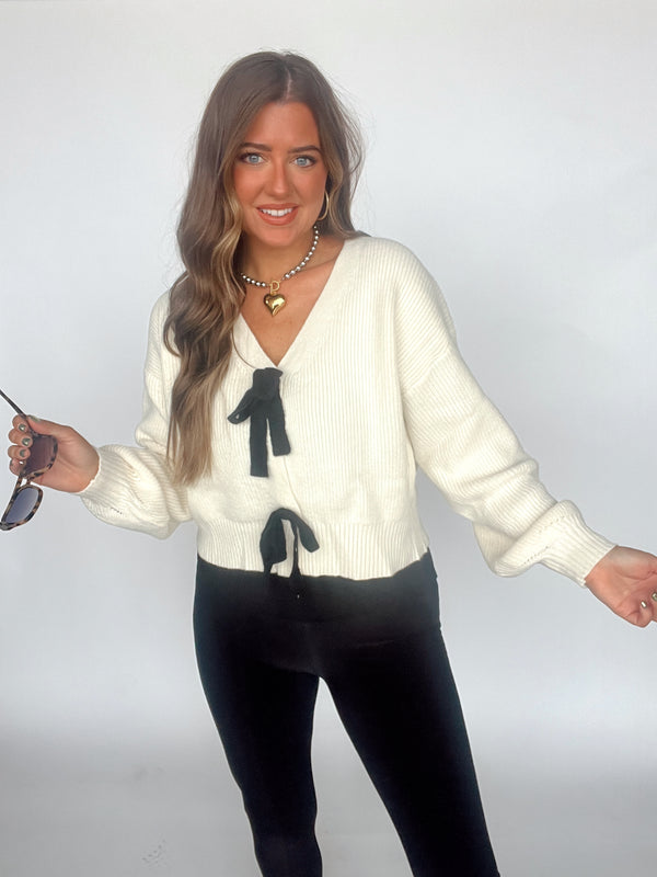 Ivory Bow Sweater Cardi