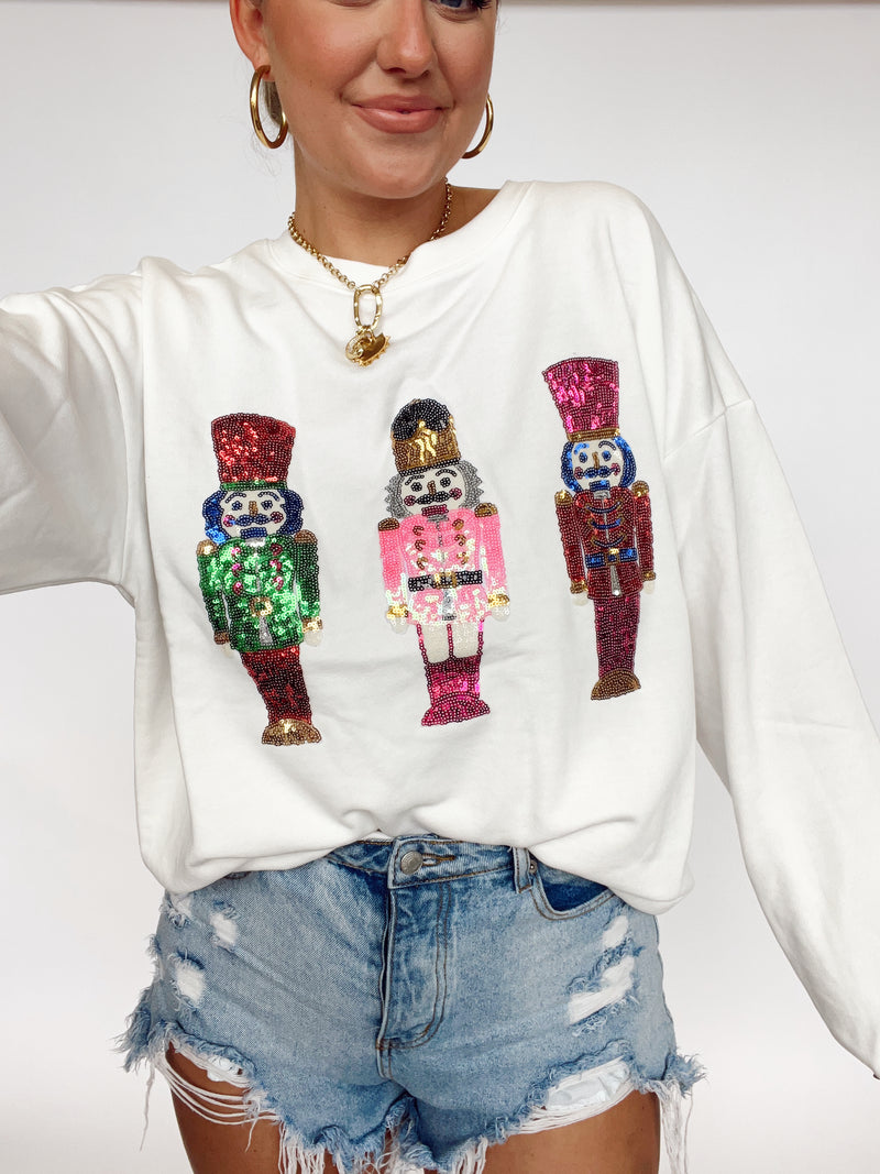 Sequin Nutcracker Sweatshit | White