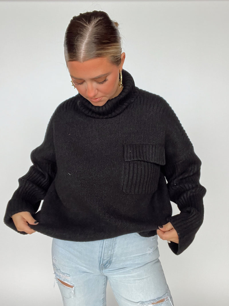 Mock Neck Ribbed Sweater | BLACK