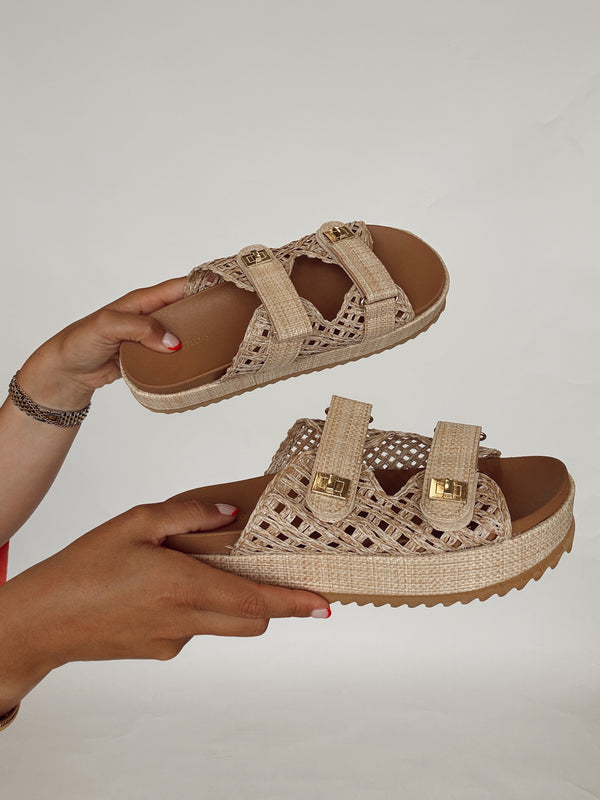 Tan Rattan Buckle Sandal