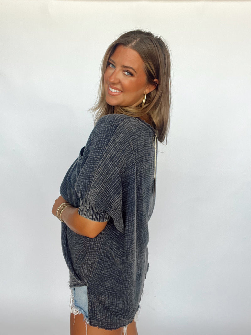 Navy Oversized Gauze Top