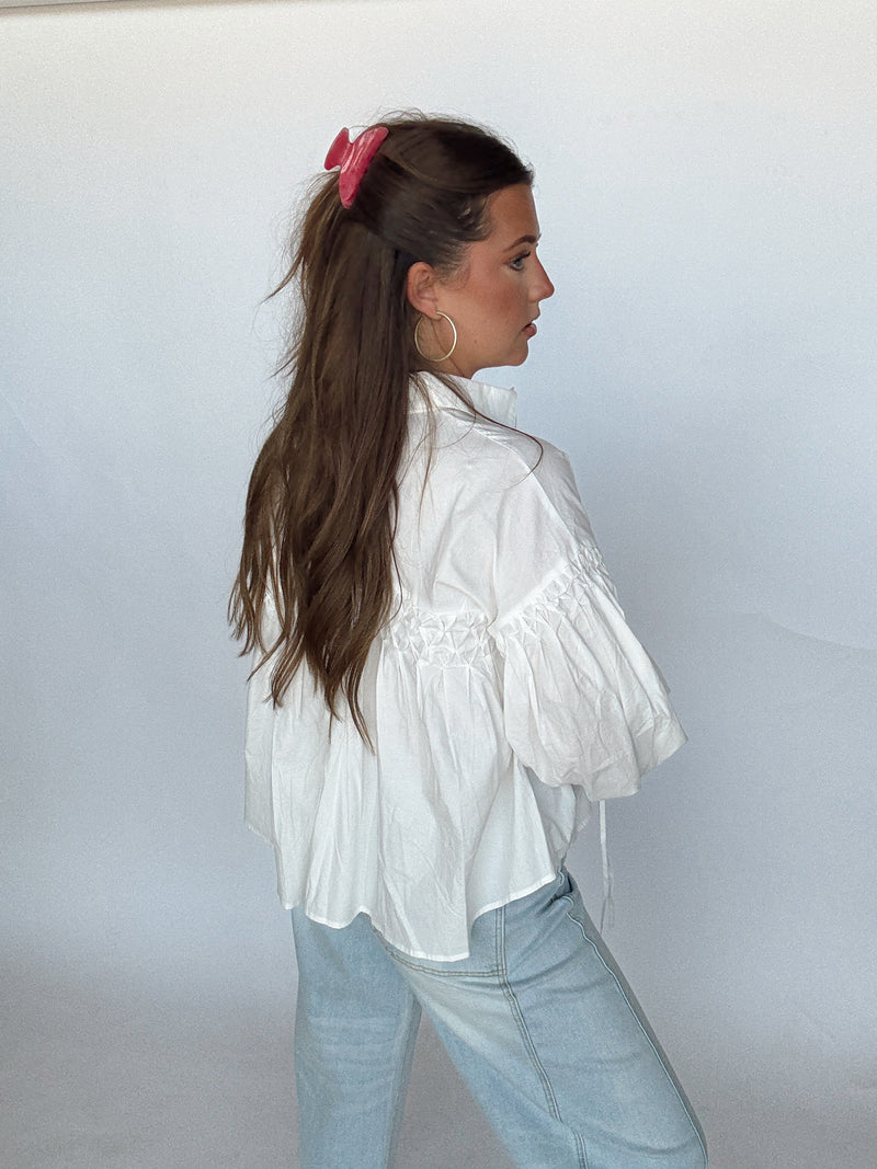 White Pleated Tie Top