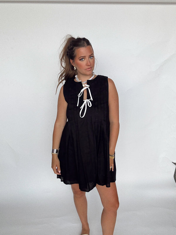 Black Pleated Tie Dress