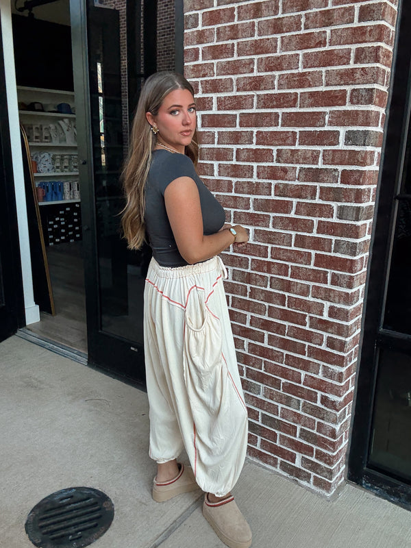 Cream Thermal Barrel Jogger