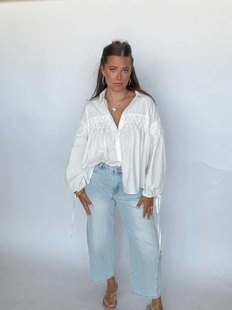 White Pleated Tie Top