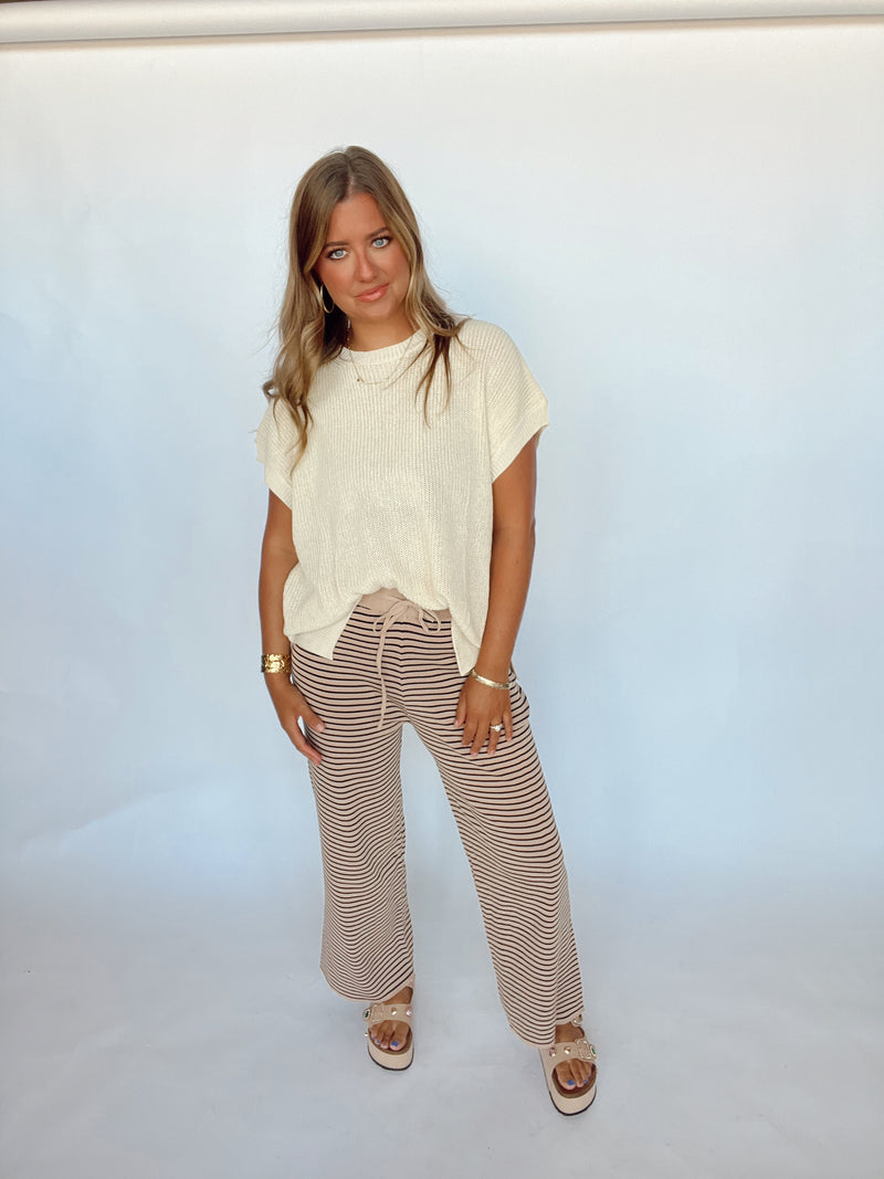 Striped Banded Pant | TAUPE