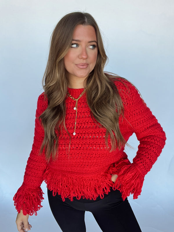 Red Fringe Sweater