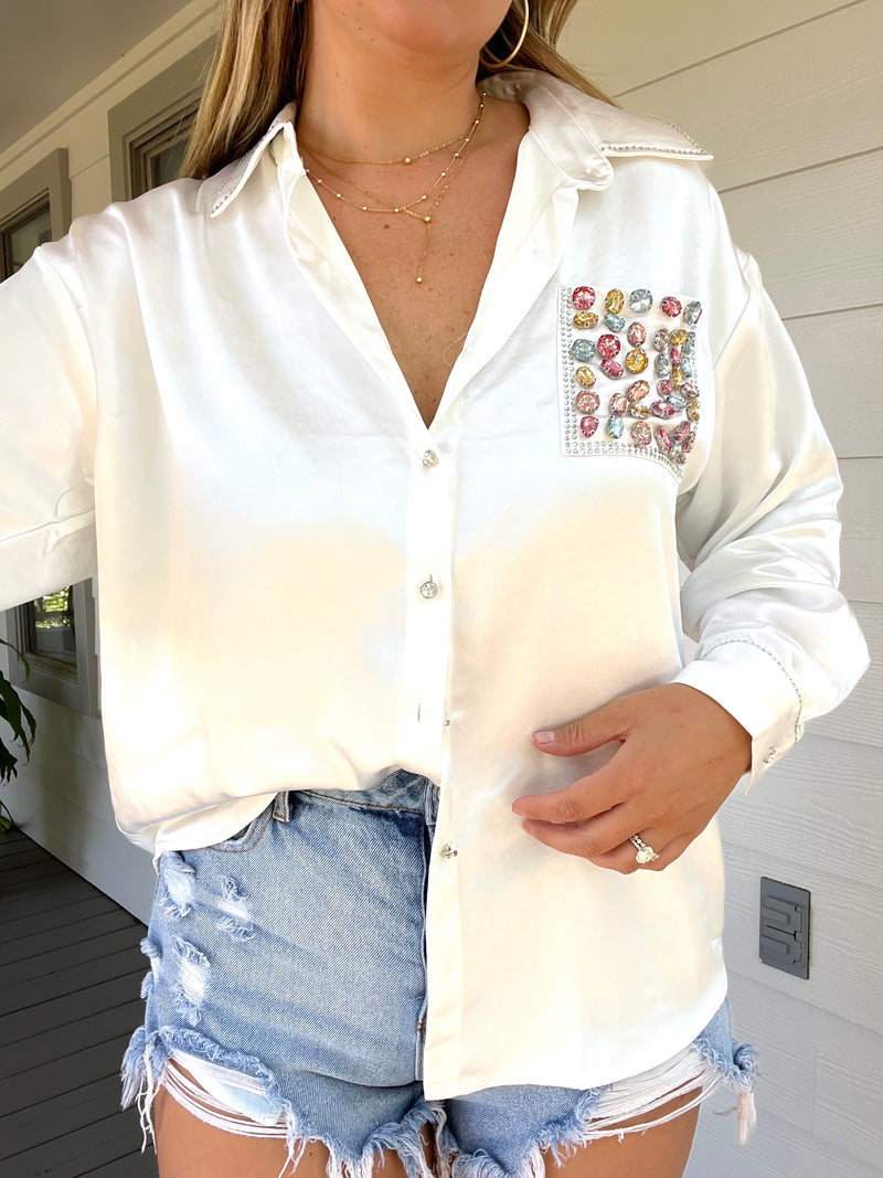 Jeweled White Button Up