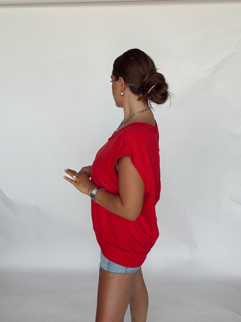 Red V Neck Muscle Tee