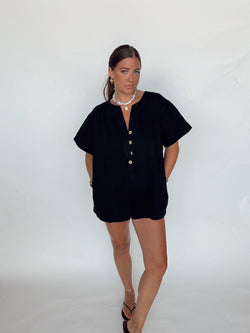 Black Denim Button Romper