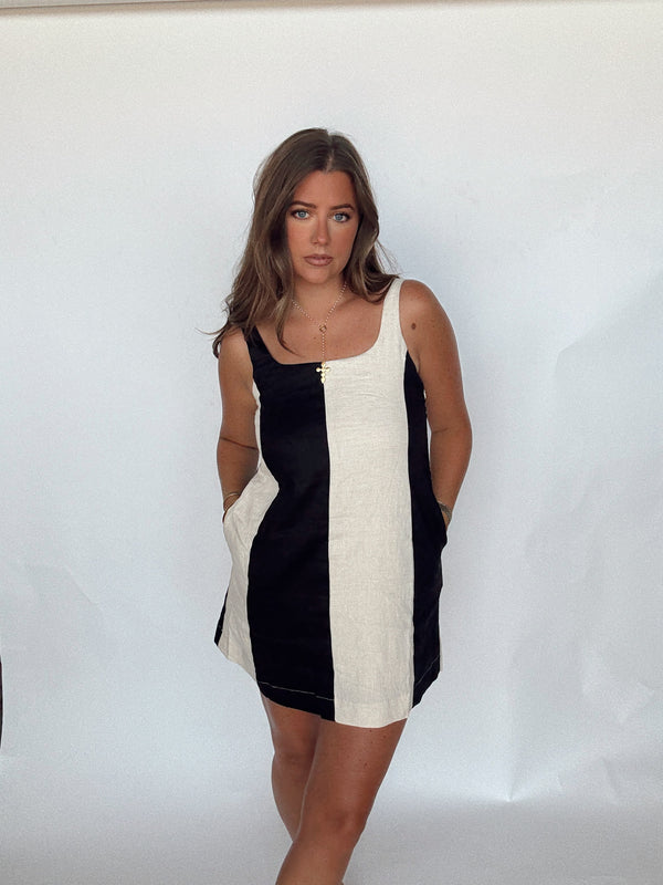 Black Striped Linen Dress | Restock