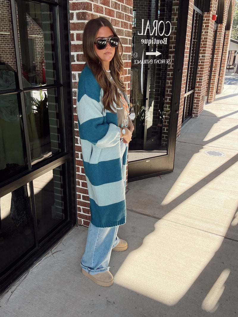 Blue Colorblock Cardigan