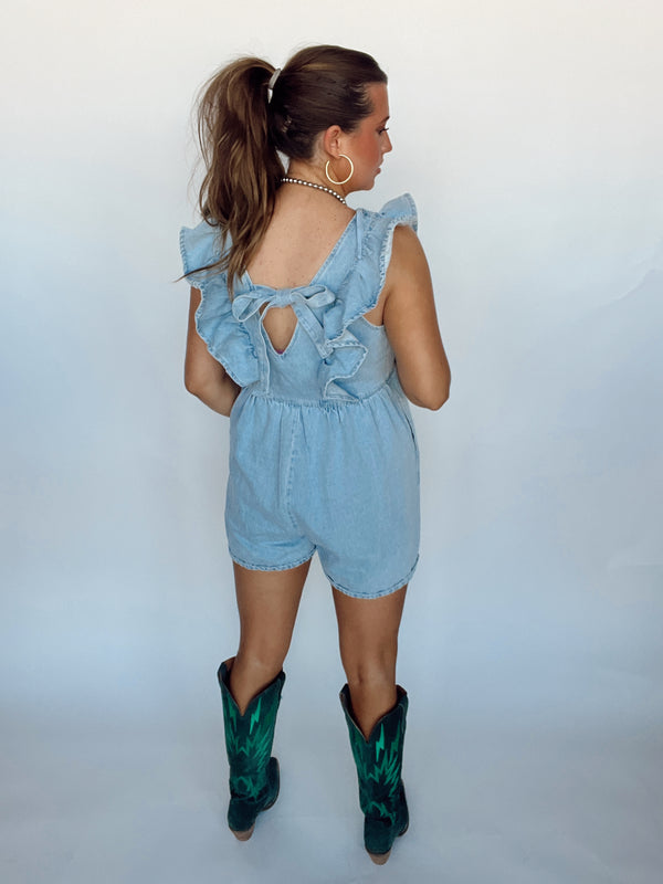 Denim Flutter Romper