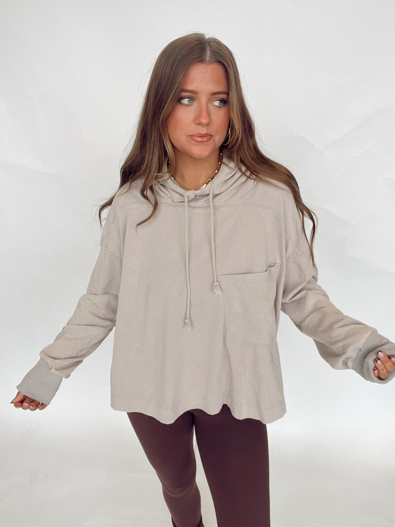 Taupe Grey Drawstring Hoodie