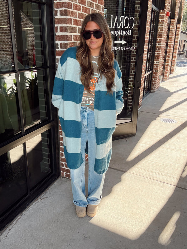 Blue Colorblock Cardigan