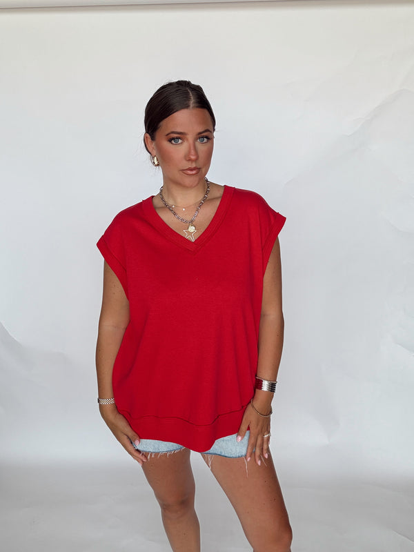 Red V Neck Muscle Tee