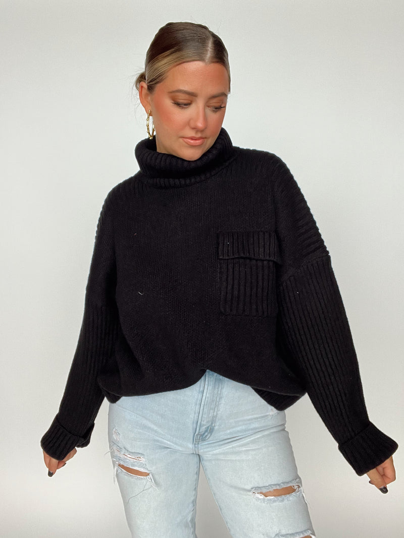 Mock Neck Ribbed Sweater | BLACK