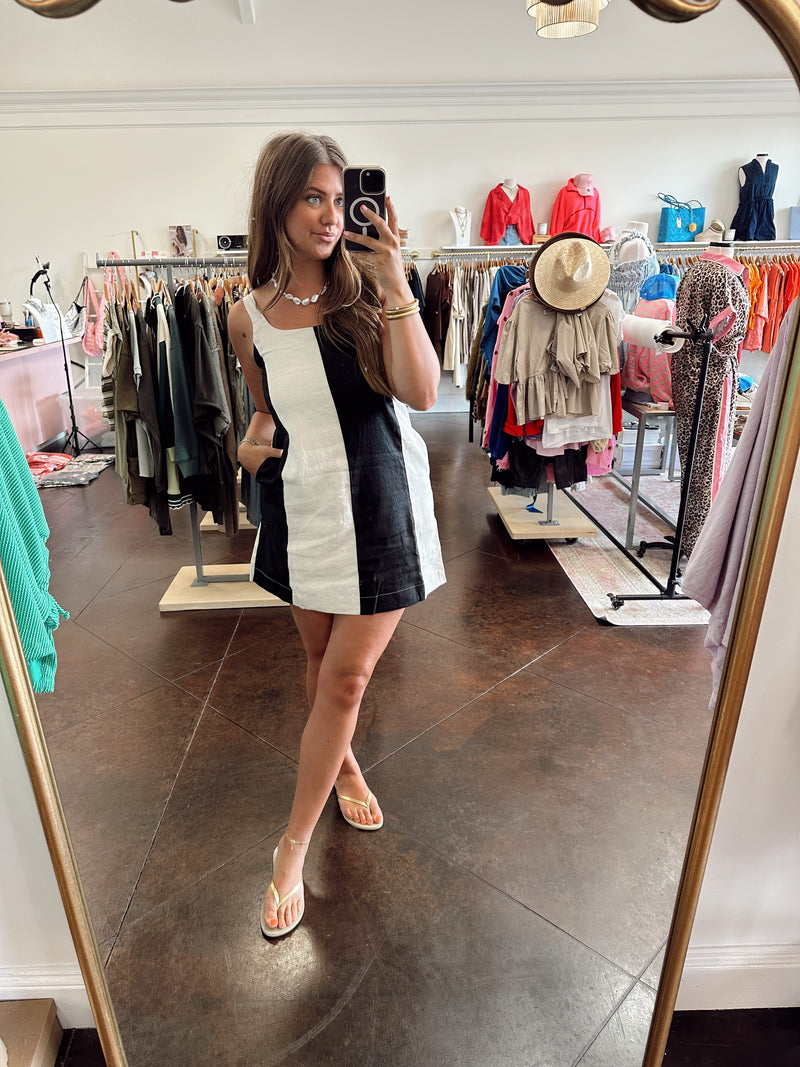 Black Striped Linen Dress | Restock