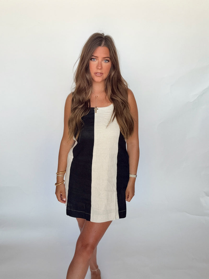 Black Striped Linen Dress | Restock