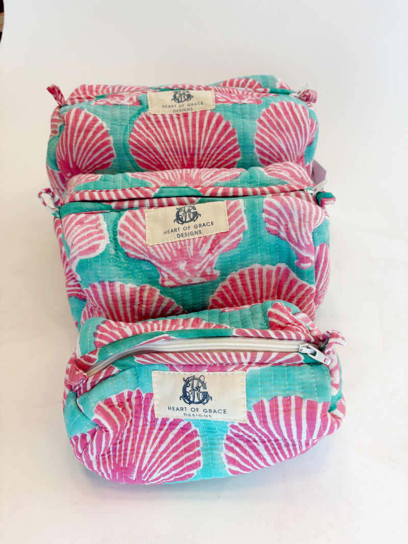 Seashell Quilted Block Print Cosmetic Bag