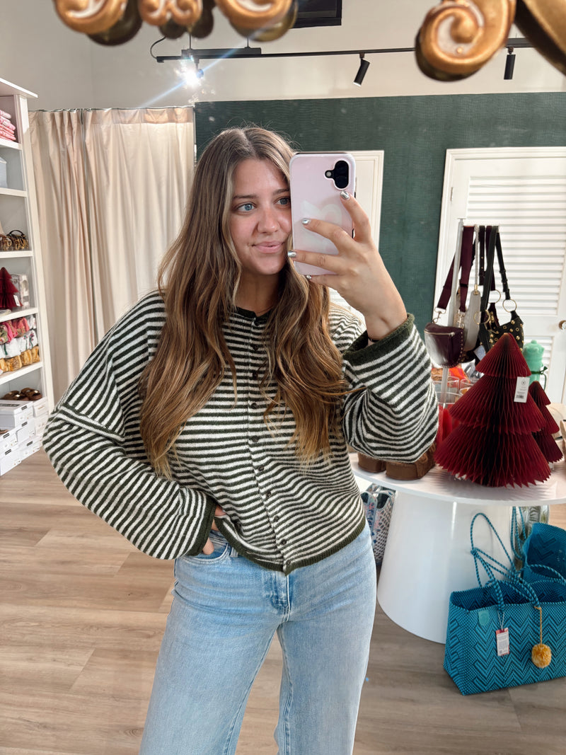 Olive Striped Cardigan