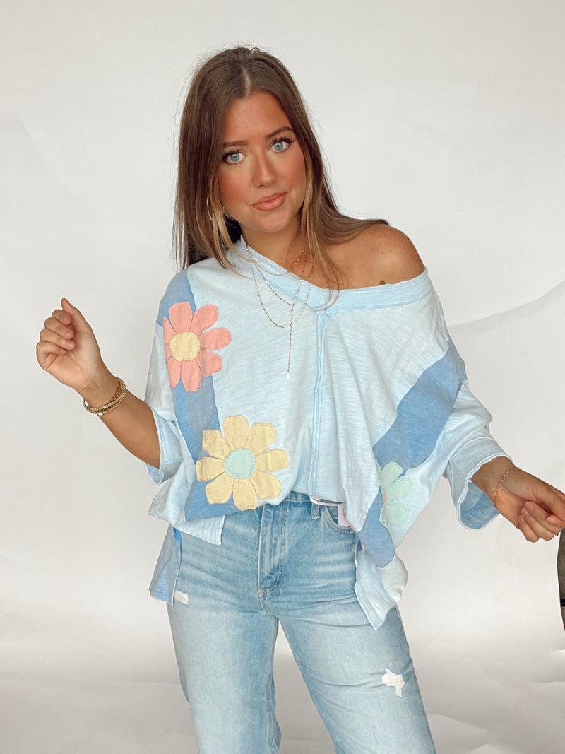 Blue Flower Patch Top