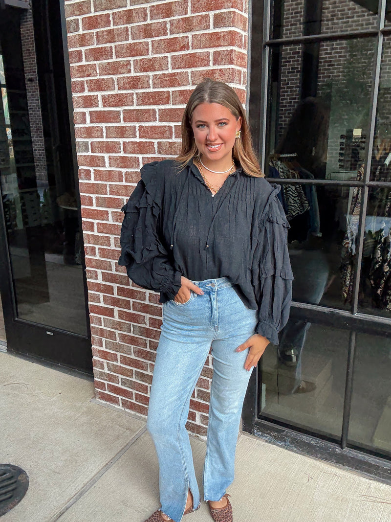 Ruffle Sleeve Cotton Top