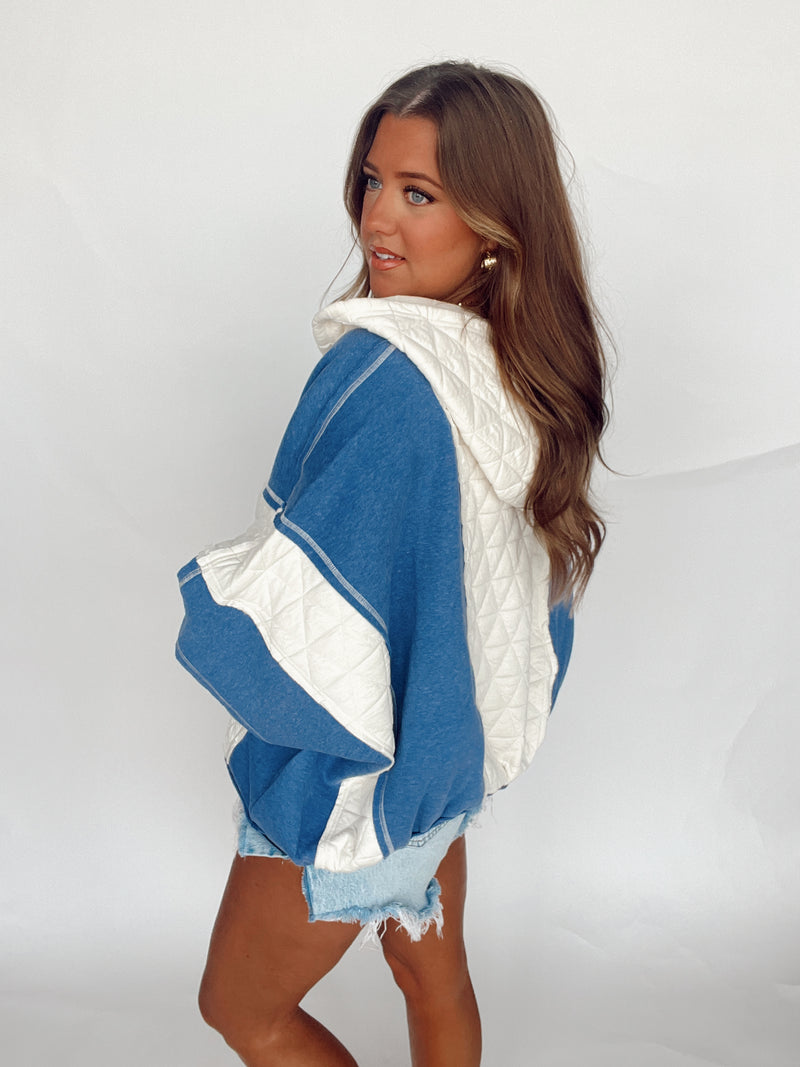 Blue Quilted Pullover