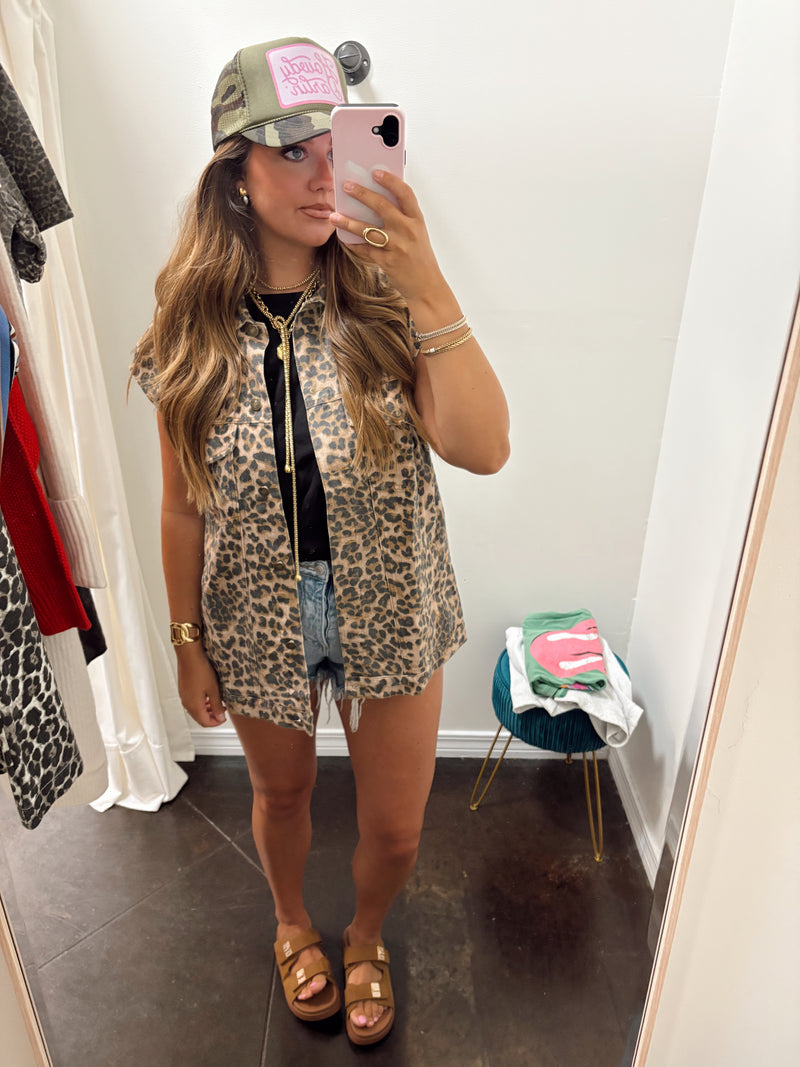 Leopard Denim Vest