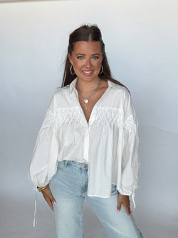 White Pleated Tie Top