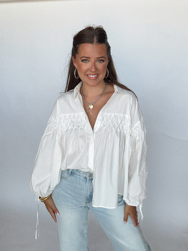 White Pleated Tie Top