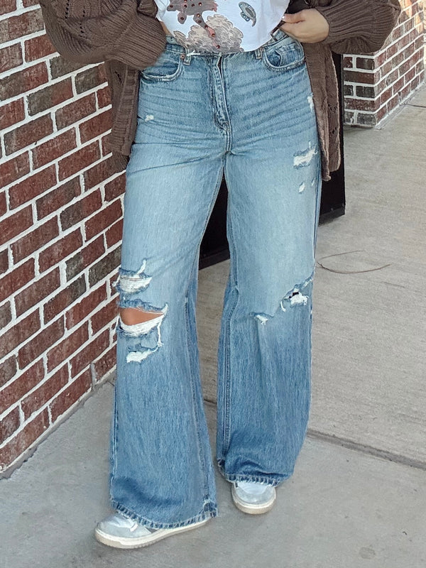Wide Leg Distressed Denim