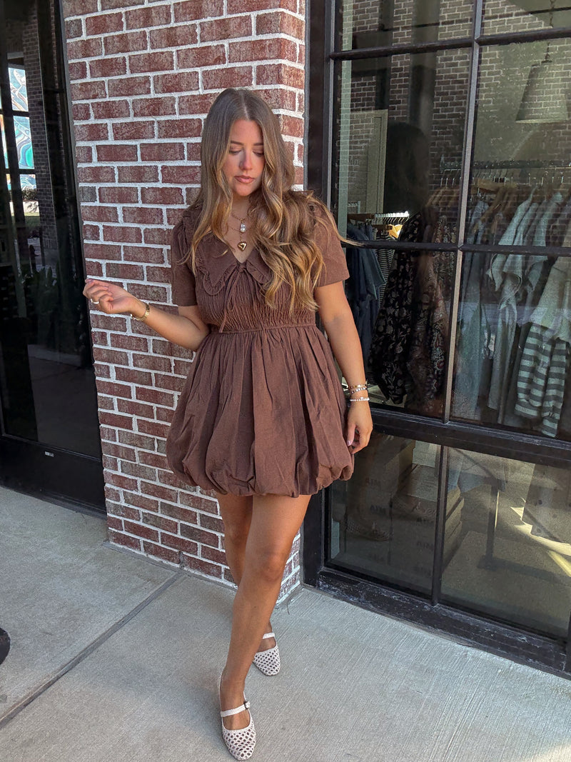 Brown Smocked Babydoll Dress