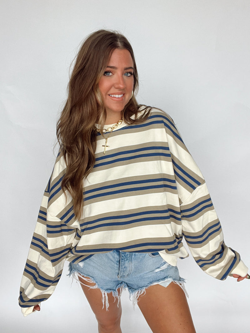 Olive/Navy Striped Sweatshirt